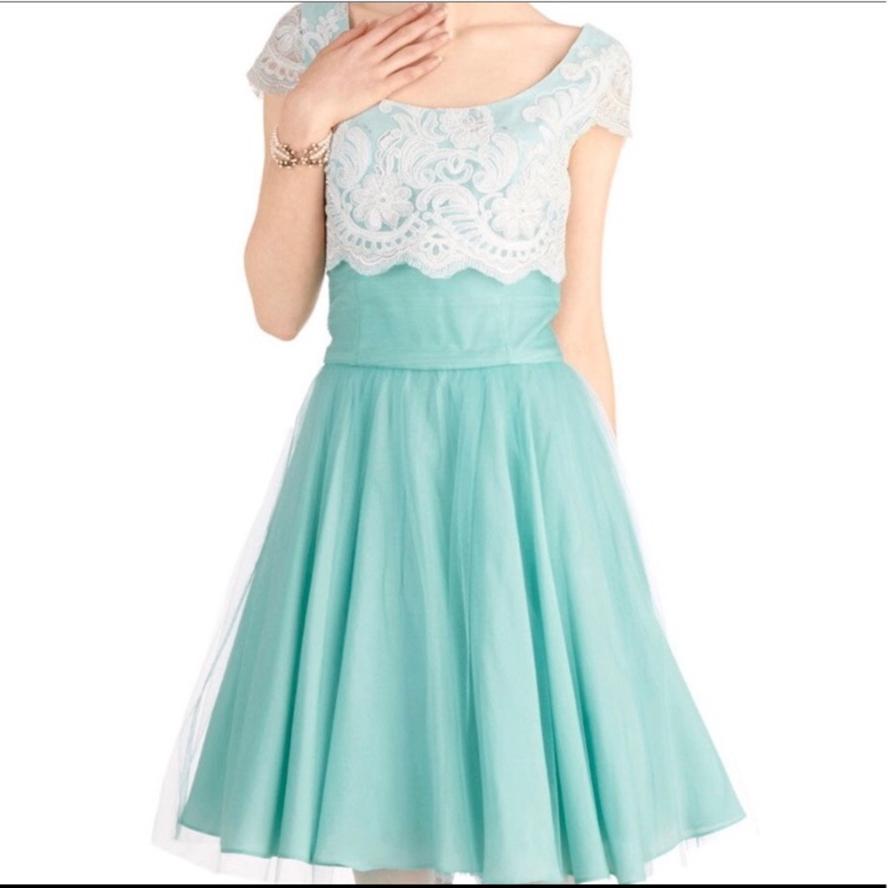 NWOT ModCloth Aqua White Tulle and Lace Dress
